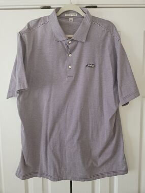 Peter Millar Purple and White Striped Polo with JMU Patch
